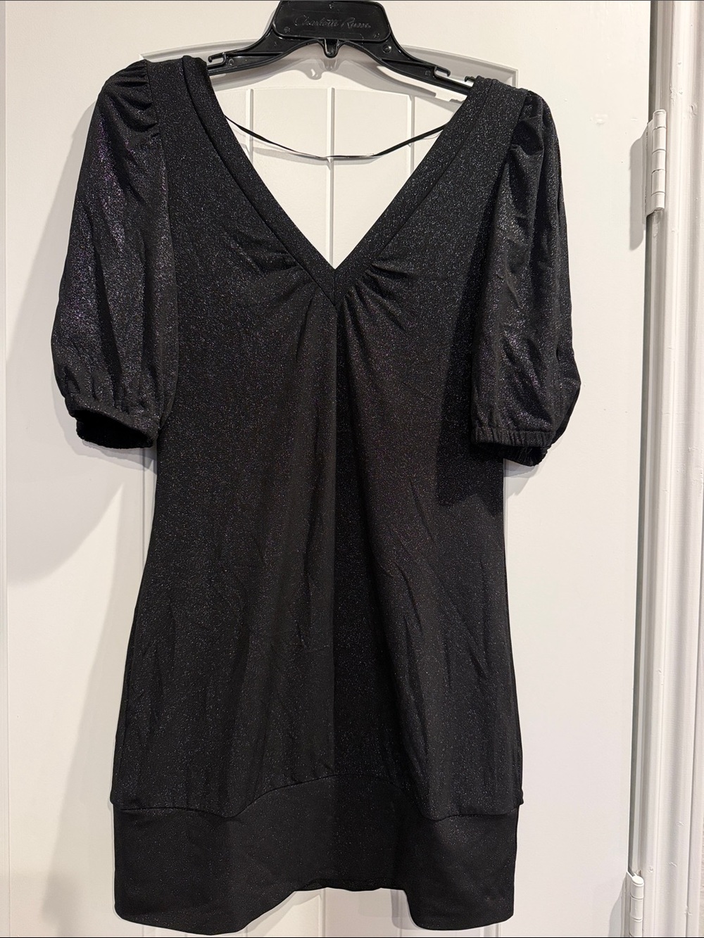 Guess Black Shimmer V-Neck Mini Dress